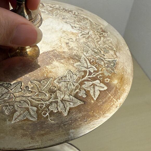 Antique 1885 Victorian Silver Plate Covered Butter Trinket Dish Ivy Rd 27552 - Picture 3 of 8